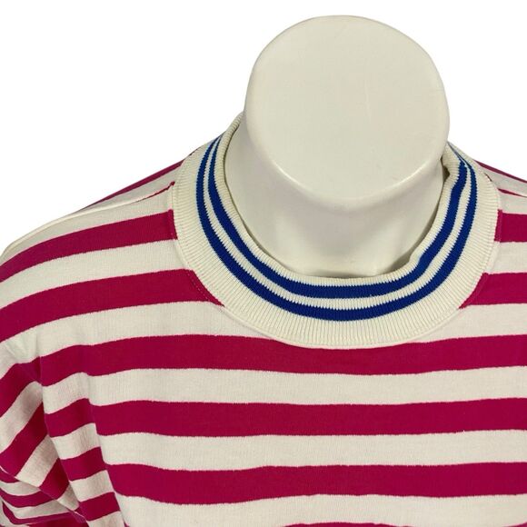 SK Sport Sweatshirt Womens Medium Vintage 1980s Pink Stripe Classic Hipster - Picture 7 of 16
